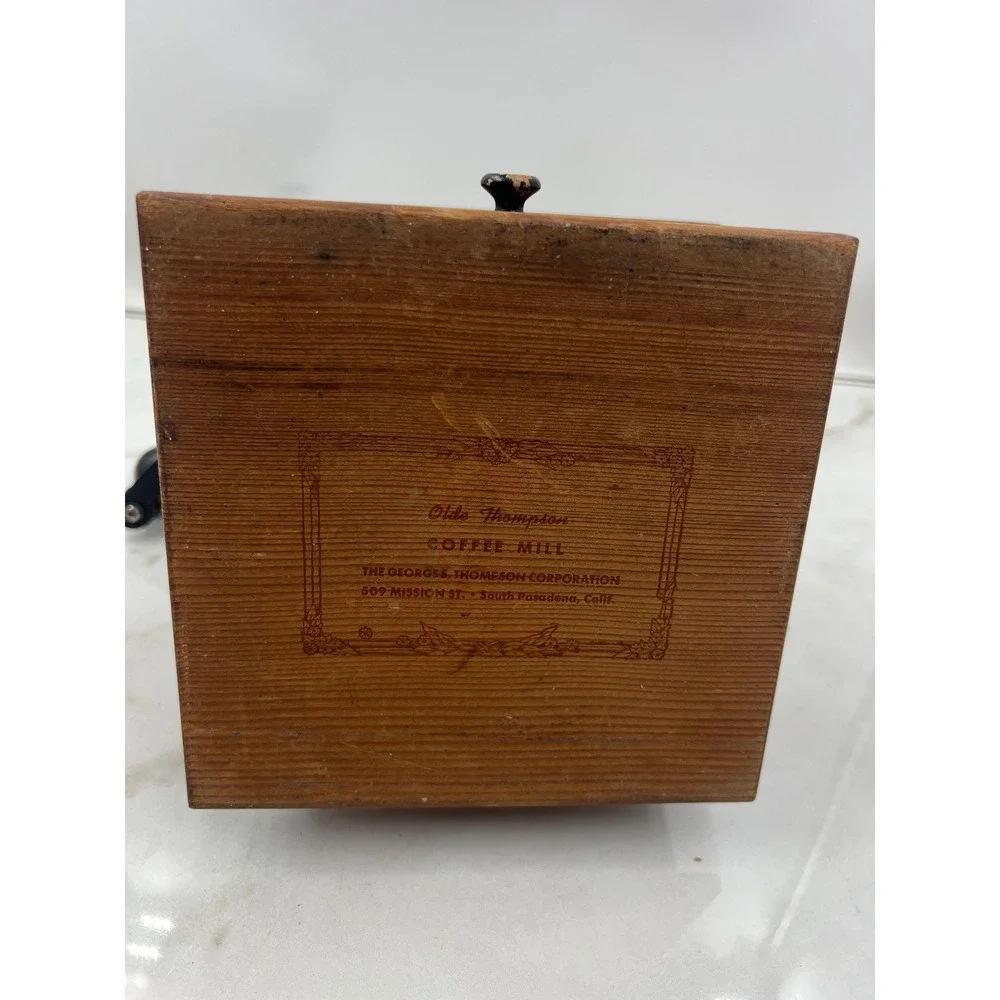 Vintage Olde Thompson Wood Coffee Mill Manual Hand Crank Grinder Cast Iron Black